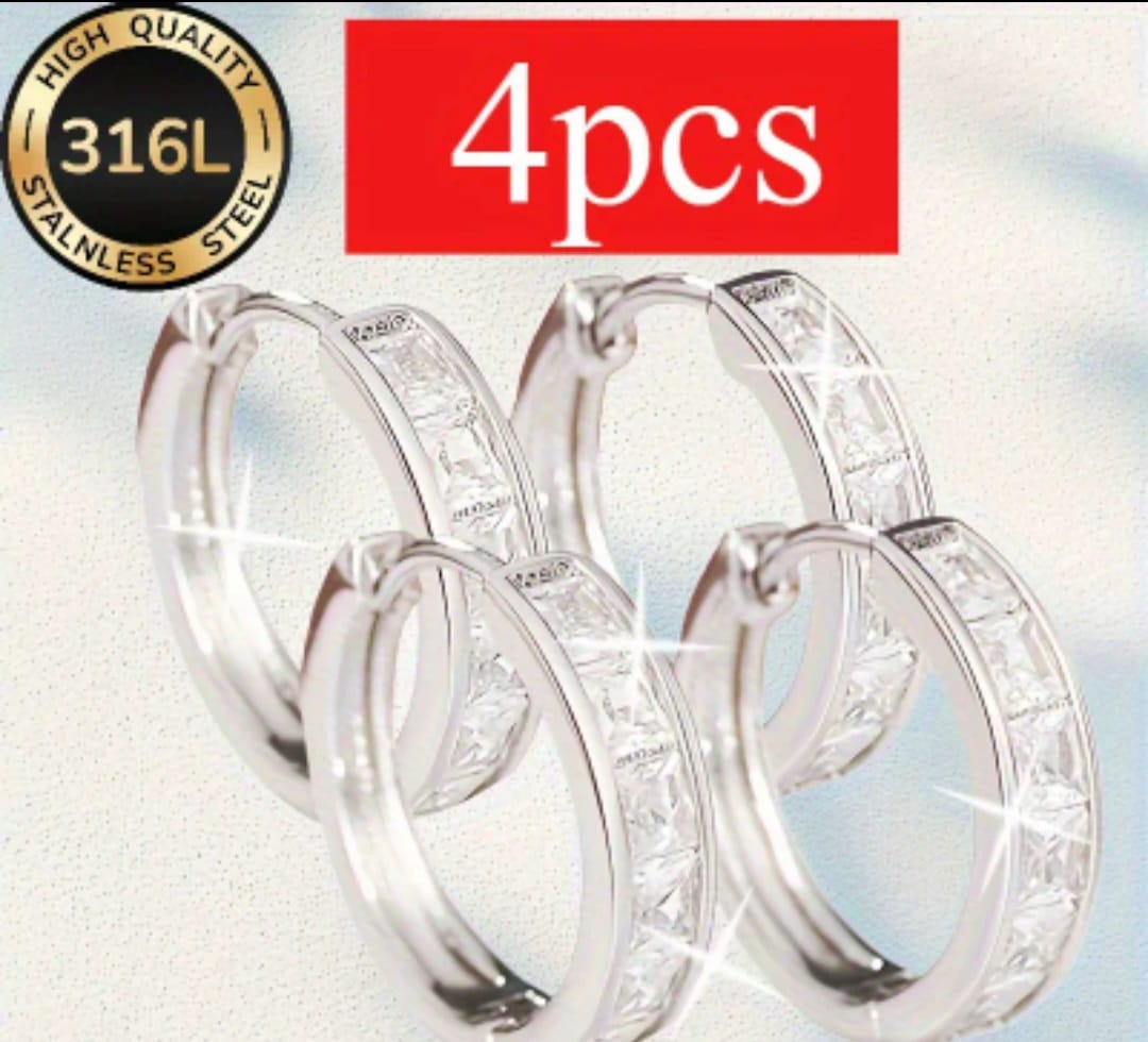 Elegant stainless steel hoop earrings 4 pcs